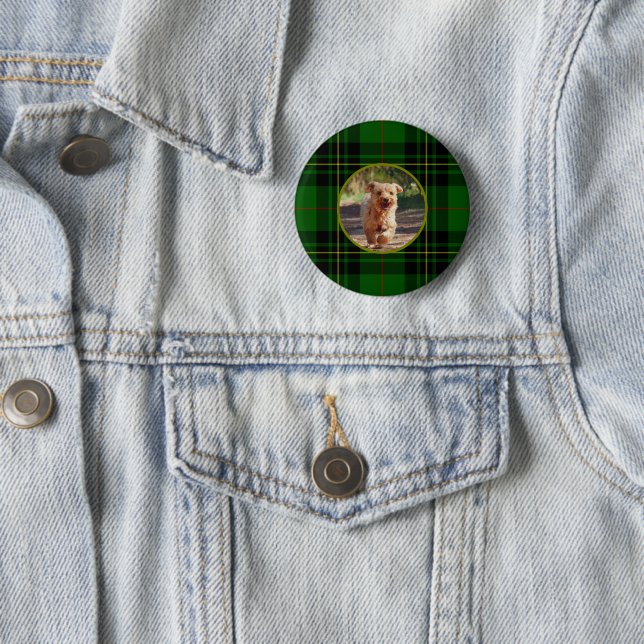 Personalize Clan  Forbes Scottish Tartan Green Dog 2 Inch Round Button (In Situ)