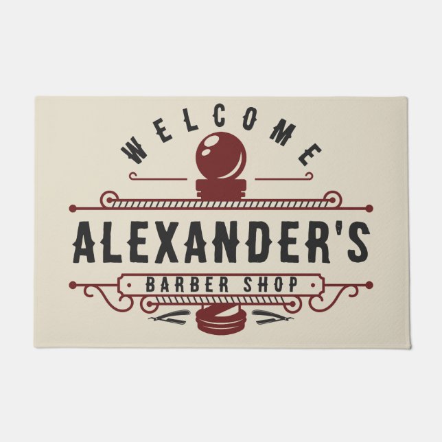 Personalize Classic Barber Shop Doormat (Front)