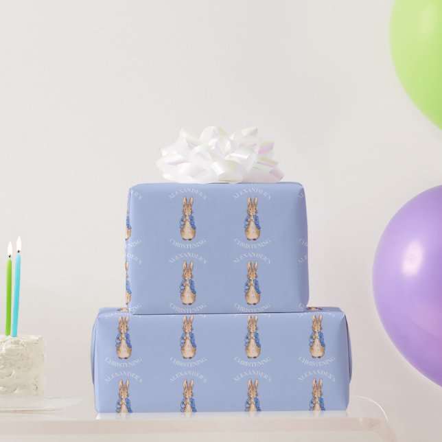 Personalize Classic bunny blue jacket Christening Wrapping Paper (Party Gifts)