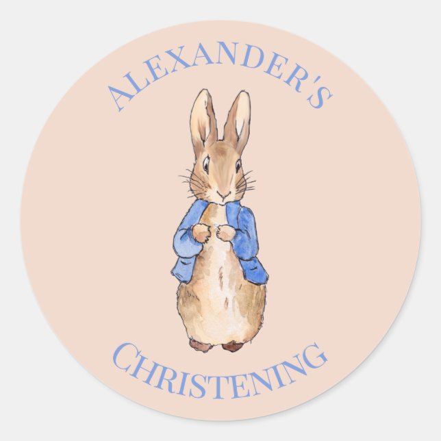 Personalize classic rabbit Christening Round Sticker (Front)