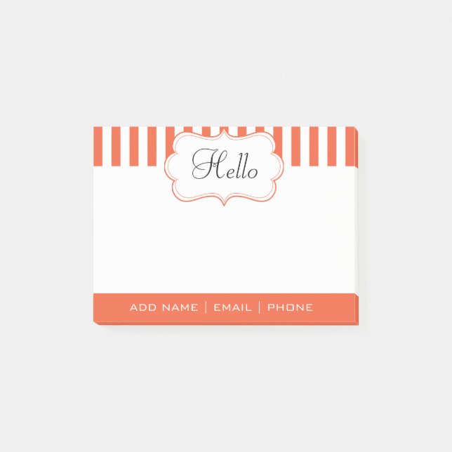 Personalize Classy Celosia Orange Stripes Post-it Notes (Front)
