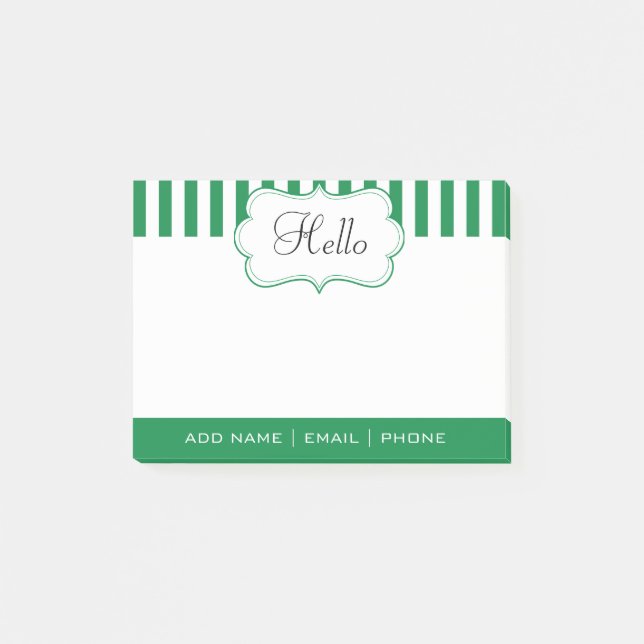 Personalize Classy Shamrock Green Stripes Post-it Notes (Front)