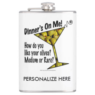 PERSONALIZE COCKTAIL FLASK, DINNER, OLIVE, MARTINI HIP FLASK