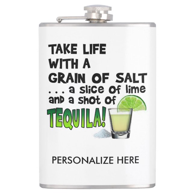 PERSONALIZE COCKTAIL FLASK - LIME, SALT, TEQUILA! (Front)