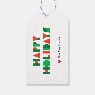 Personalize Colorful Geometric Happy Holidays Gift Tags