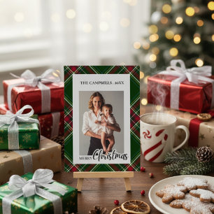 Personalize Colorful Modern Plaid Photo Christmas  Invitation