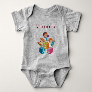 Personalize Colourful Alphabet Block Letters Baby Bodysuit
