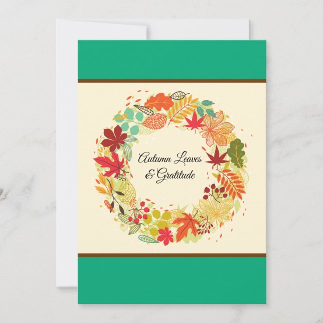 Personalize Colourful Autumn Leaves Wreath Greetin Holiday Card (Front)