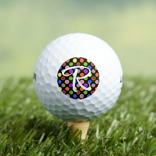 Personalize Colourful Candy Fruit Polka Dots, Blac Golf Balls (Insitu Tee)