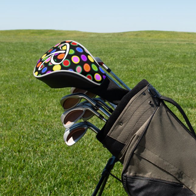 Personalize Colourful Candy Fruit Polka Dots, Blac Golf Head Cover (In Situ)