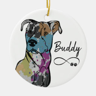 Personalize Colourful Painted Pitbull Dog Ceramic Ornament