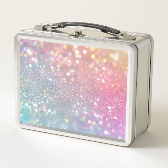 PERSONALIZE - Colourful Pastel Glitter Metal Lunch Box (Front)