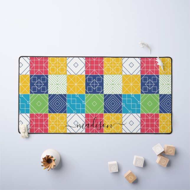 Personalize Colourful Patchwork Desk Mat (Kids Table)