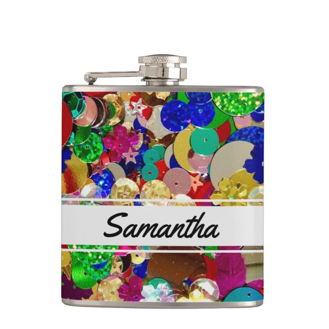 Personalize Colourful Sequin Hip Flask (Front)