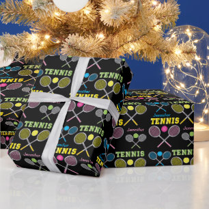 Personalize - Colourful Tennis Rackets and Balls Wrapping Paper