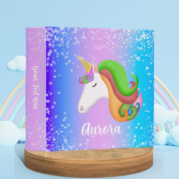Personalize Colourful Unicorn Glitter Binder