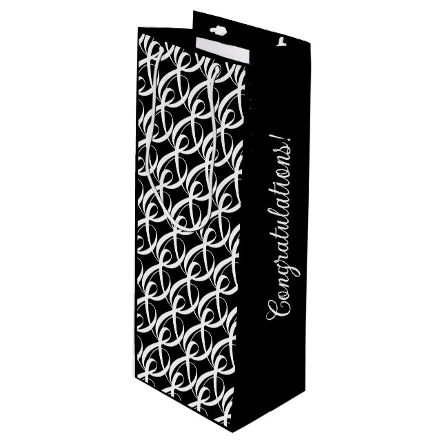Personalize Congratulations Couple Black and White Wine Gift Bag (Front Angled)