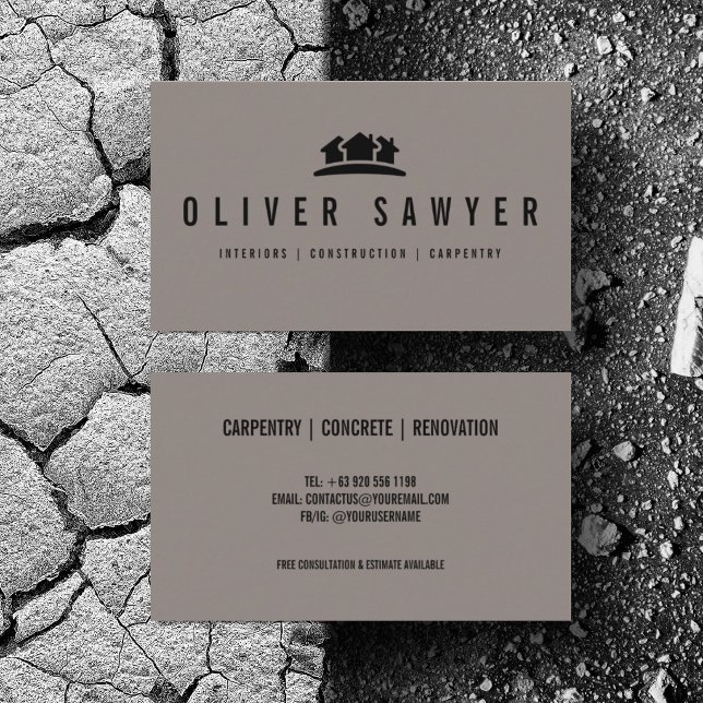 Personalize Construction Renovation Minimalist Business Card (Personalize with your business card details)