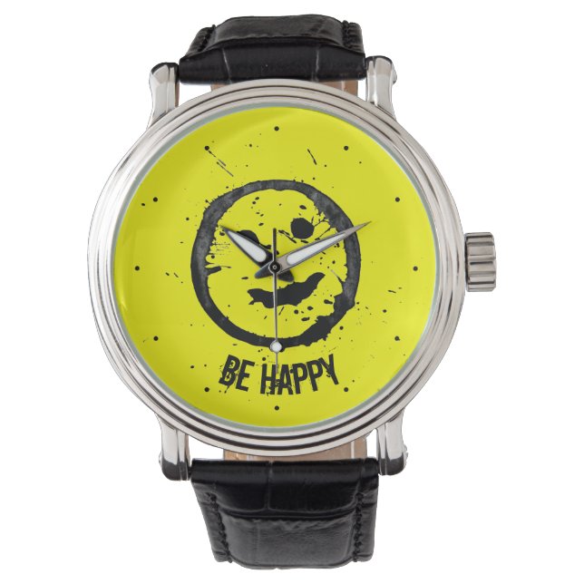 Personalize Cool Stained Happy face Yellow Watch (Front)