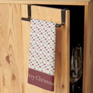 Personalize Coquette Christmas Bows Pink Red Green Kitchen Towel