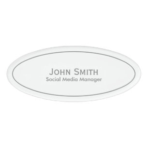 Personalize: Corporate Minimal Grey and White Oval Name Tag