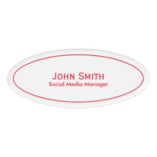 Personalize: Corporate Minimal Red & White Oval Name Tag