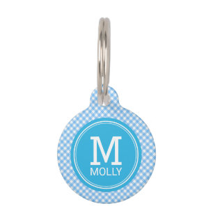Personalize Country Baby Blue Gingham Monogram Pet Tag