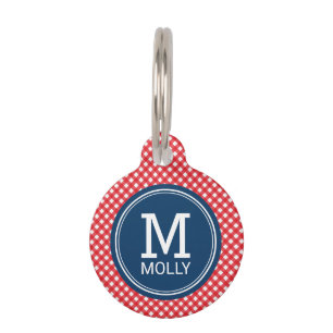 Personalize Country Picnic Red Gingham Monogram Pet Tag