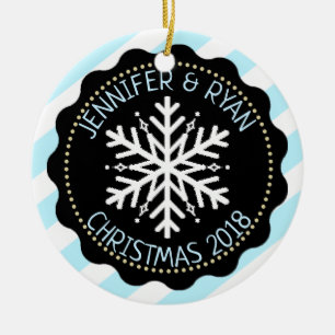 Personalize Couple's Photo Black White Snowflake Ceramic Ornament