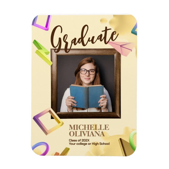 Personalize creamy fancy graduation announcement magnet (Vertical)