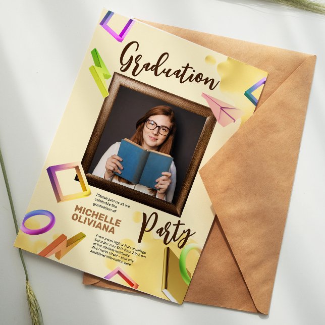 Personalize creamy fancy graduation party invitation (Creator Uploaded)