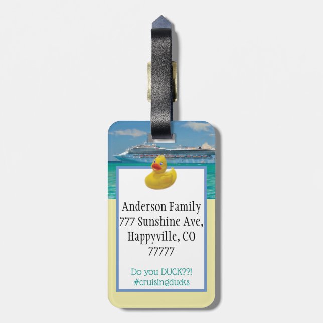 Personalize cruise luggage tag with duck (Back Vertical)