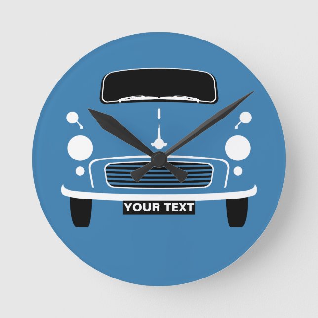 Personalize Custom Blue Morris Minor Pop Art Round Clock (Front)
