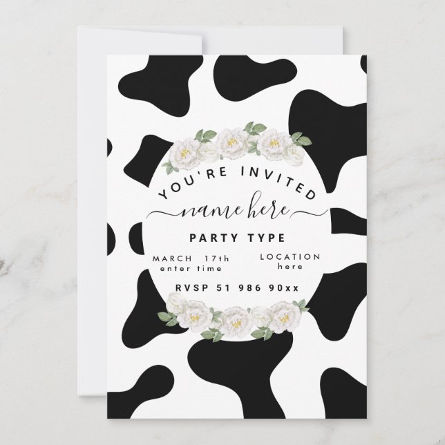 Personalize custom cow print invitations (Front)