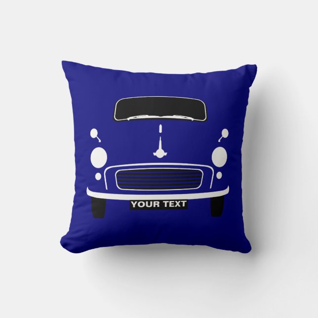 Personalize custom Dark Blue Morris Minor pop art Throw Pillow (Front)