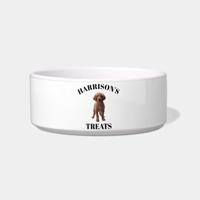Personalize Custom Dog, Cat Name Photo treats food Bowl (Front)