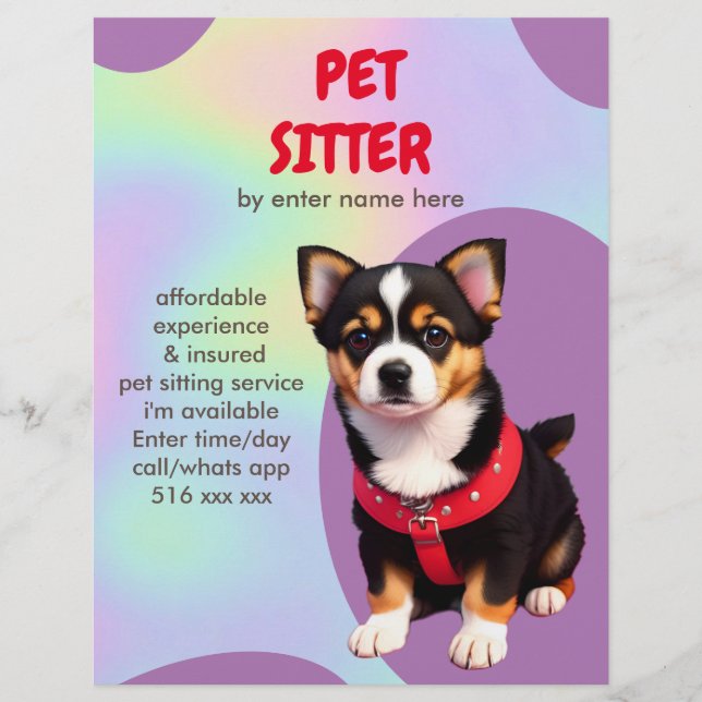 Personalize custom Dog sitting sitter Flyer (Front)