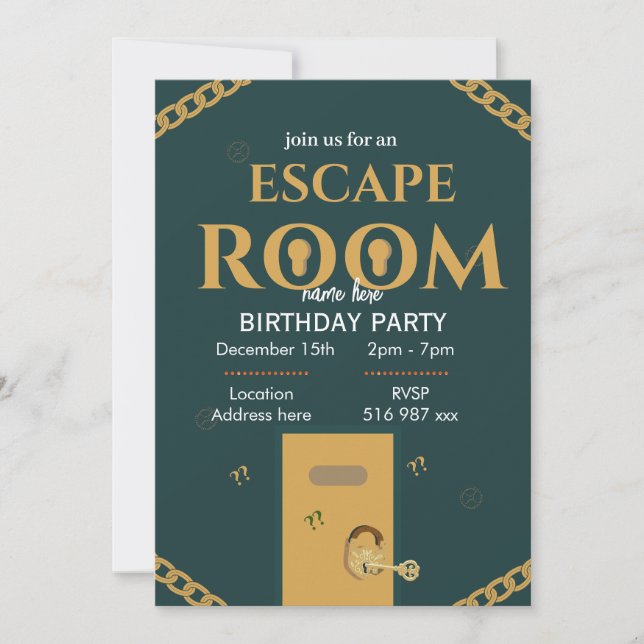 Personalize custom escape room birthday invitation (Front)