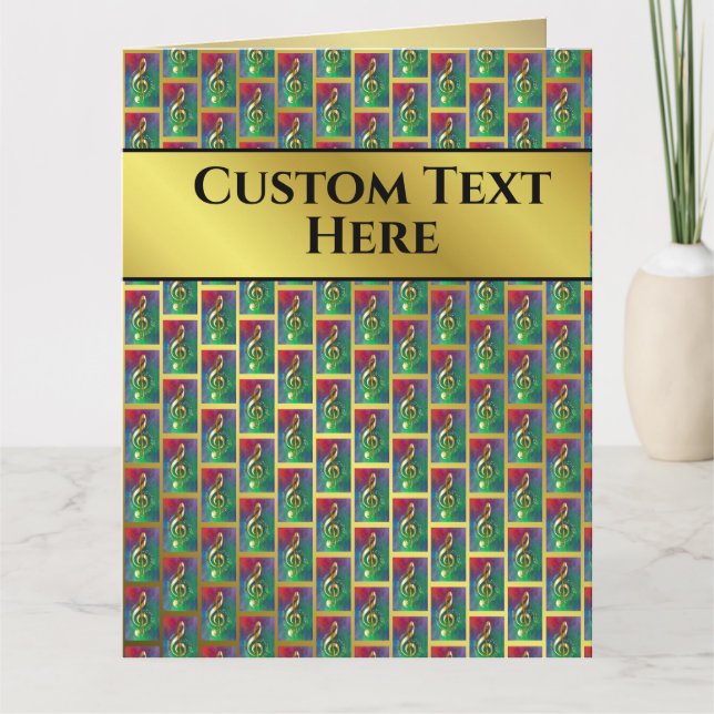 Personalize Custom Gold Music Treble Clef Rainbow Card (Front)