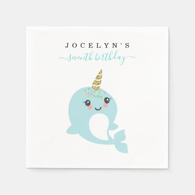 Personalize Custom Narwhal Themed Party Napkins (Front)