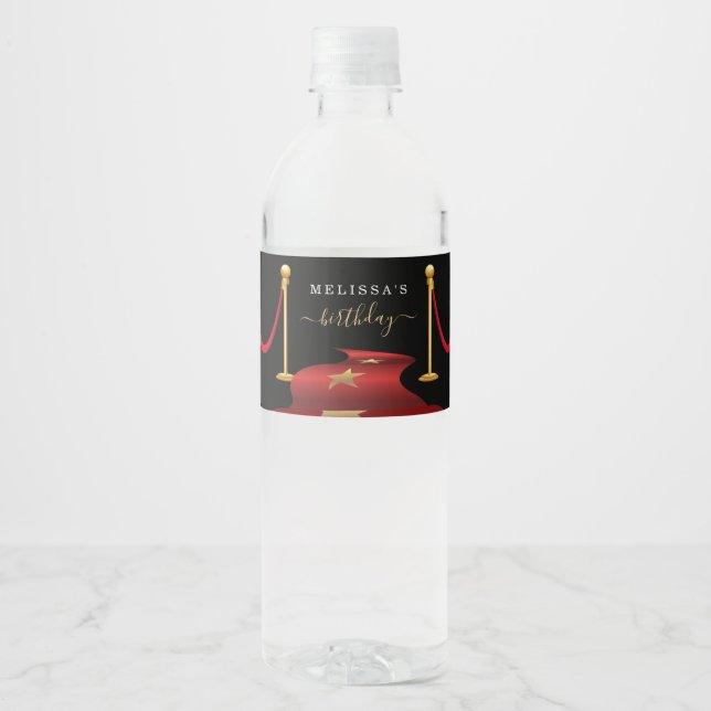Personalize Custom Red Carpet Party Favour Water Bottle Label (Front)