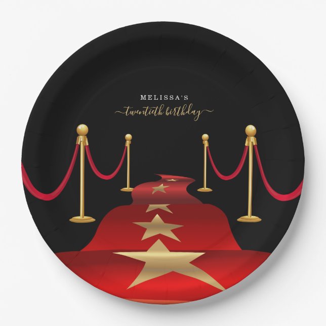 Personalize Custom Red Carpet Themed Party Paper Plate (Front)