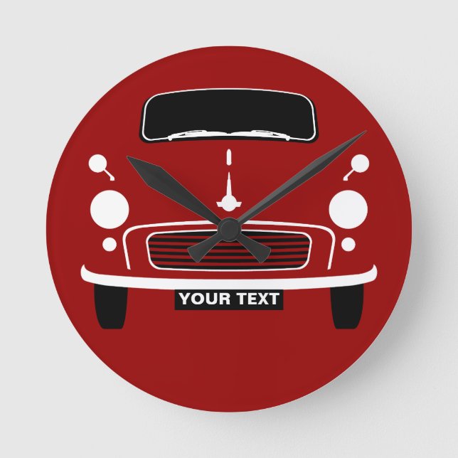 Personalize Custom Red Morris Minor Pop Art Round Clock (Front)