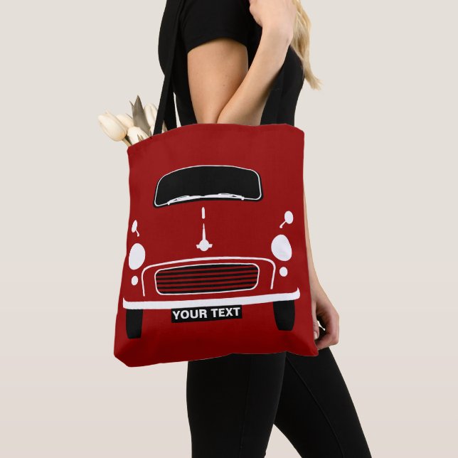 Personalize Custom Red Morris Minor Pop Art Tote Bag (Close Up)