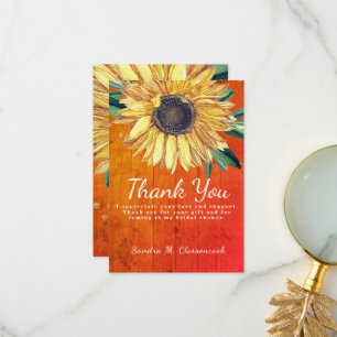 Personalize Custom Rustic Chic Sunflower Barn Wood Thank You Card