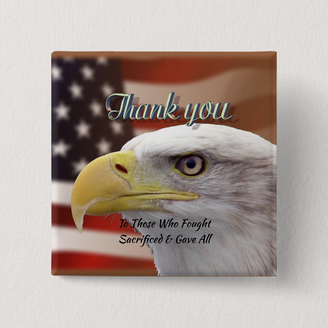 Personalize Custom Text US Flag Patriotic Pinback 2 Inch Square Button (Front)