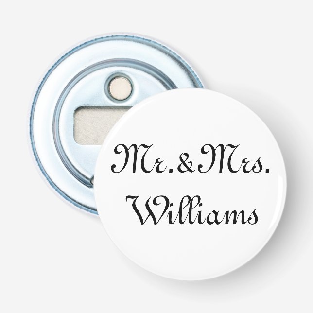 Personalize, Customize last Name Mr. & Mrs. black Bottle Opener (Front)