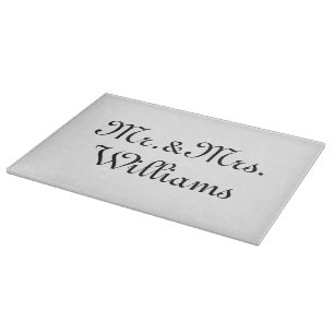 Personalize, Customize Name Mr. & Mrs. black white Cutting Board