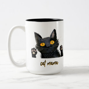 Personalize Cute Black Cat Mama Two-Tone Coffee Mug