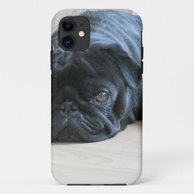 Personalize cute black Pug Puppy accessories name Case-Mate iPhone Case (Back)